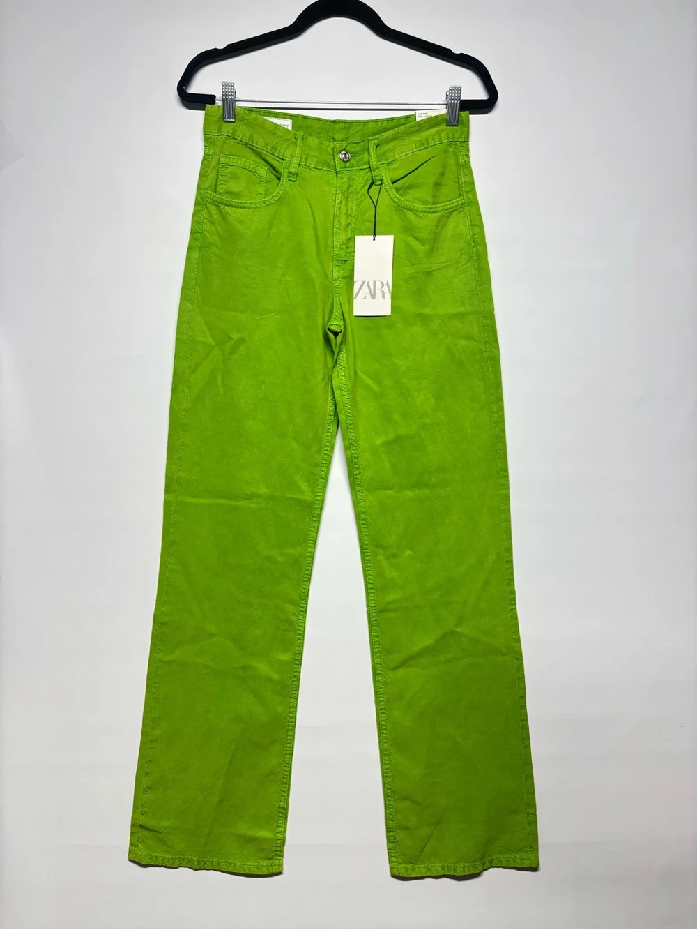 ✨Zara Women’s Mid-Rise Full Length Wide Leg Pants Lime Green Size 2